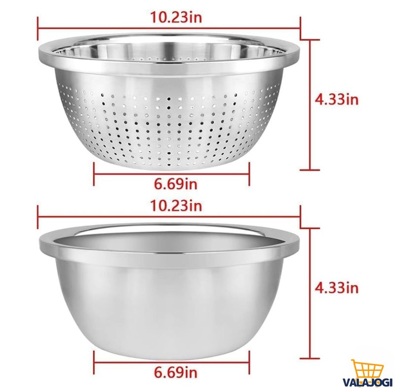 Valajogi 2 Pcs Stainless Steel Colander Bowl Set, Drainer Basket Basin for Washing Vegetables, Fruit Microporous Set Kitchen Strainer Vegetables Fruit, Salad,Rice, Pasta-Mixing Bowls Heavy Duty - Image 2