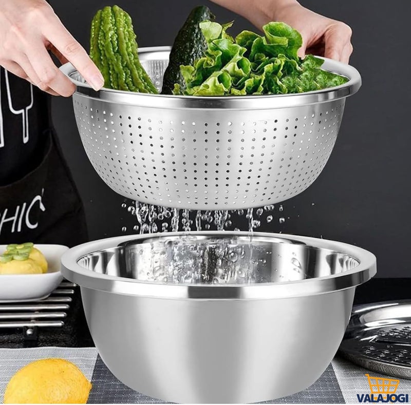 Valajogi 2 Pcs Stainless Steel Colander Bowl Set, Drainer Basket Basin for Washing Vegetables, Fruit Microporous Set Kitchen Strainer Vegetables Fruit, Salad,Rice, Pasta-Mixing Bowls Heavy Duty - Image 4