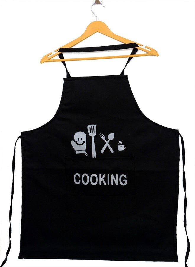Switchon Waterproof black Cooking print Polyester Kitchen Apron (Black) Proudly Made In India - Image 3