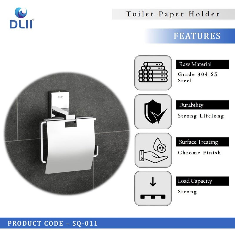 DLII® Square Toilet Paper Holder - Durable Design TP Rack Freestanding Models | Stylish & Space Saving Toilet Paper Holder for Bathroom Premium SS304 Grade Wall Mounted Tissue Organizer - Image 4