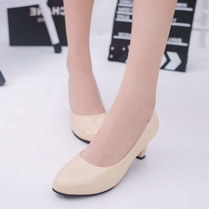 Versatile Women'S High Heels Black And White Work Shoes High Heel Mid-Heel Bowknot Women'S Chunky Heel Shoes - Image 1