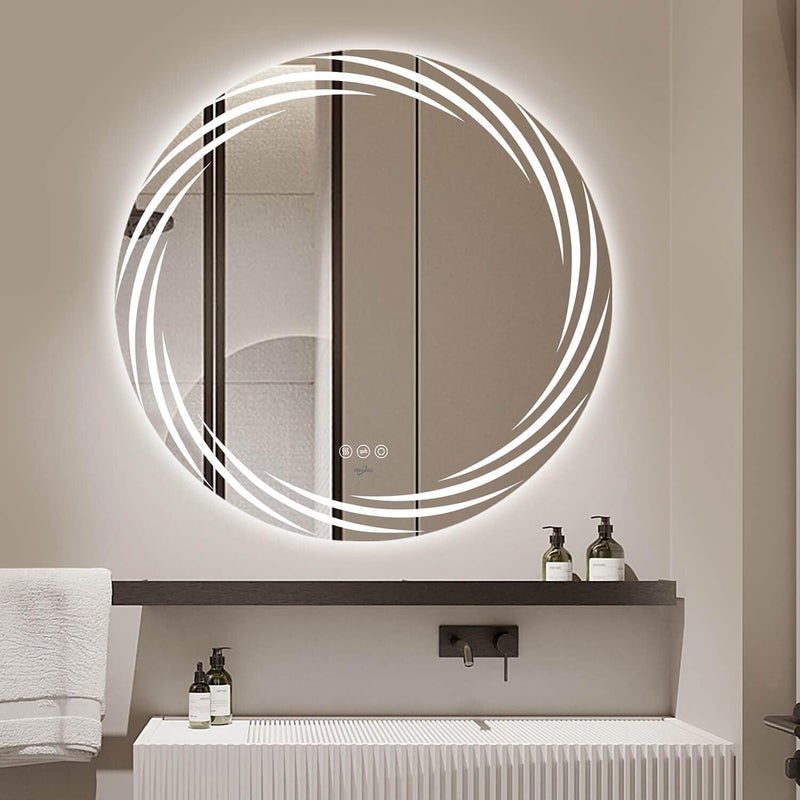 Quality Glass Bathroom LED Mirror with Touch Sensor, 3 Light Effects, Glass, Round LED-17 (18 x 18 Inch) - Image 2