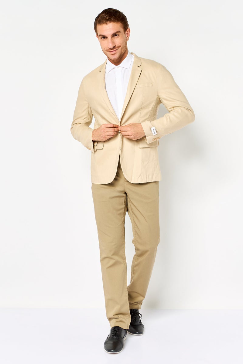 SELECTED Men Regular Fit Plain Casual Blazer, Beige - Image 4