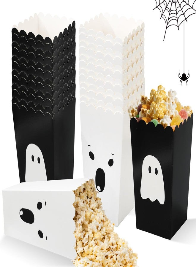 Whaline 24 Pcs Halloween Mini Popcorn Paper Boxes Cardboard Black&White Cute Ghost Popcorn Containers for Halloween Party Home Office Class Movie Night Decor - Image 1