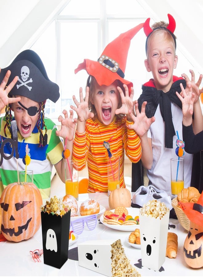 Whaline 24 Pcs Halloween Mini Popcorn Paper Boxes Cardboard Black&White Cute Ghost Popcorn Containers for Halloween Party Home Office Class Movie Night Decor - Image 4