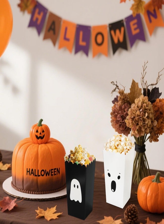 Whaline 24 Pcs Halloween Mini Popcorn Paper Boxes Cardboard Black&White Cute Ghost Popcorn Containers for Halloween Party Home Office Class Movie Night Decor - Image 5