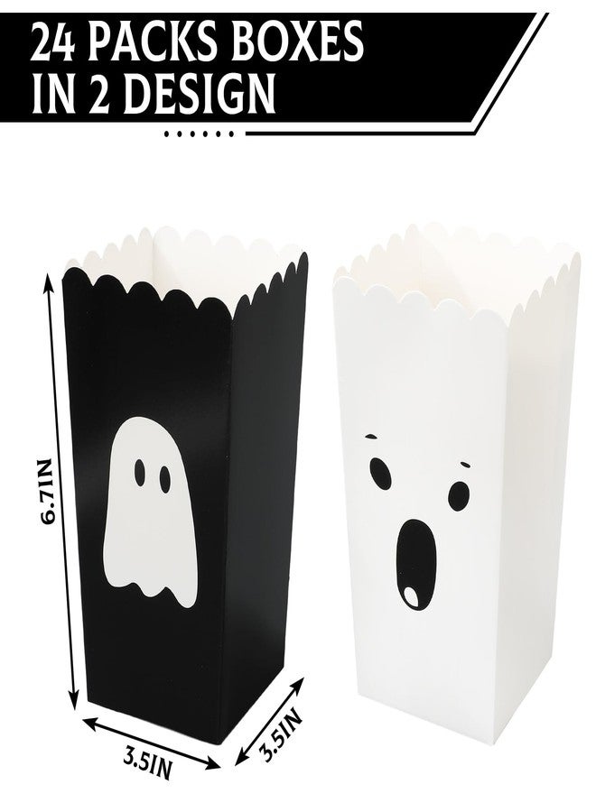 Whaline 24 Pcs Halloween Mini Popcorn Paper Boxes Cardboard Black&White Cute Ghost Popcorn Containers for Halloween Party Home Office Class Movie Night Decor - Image 2