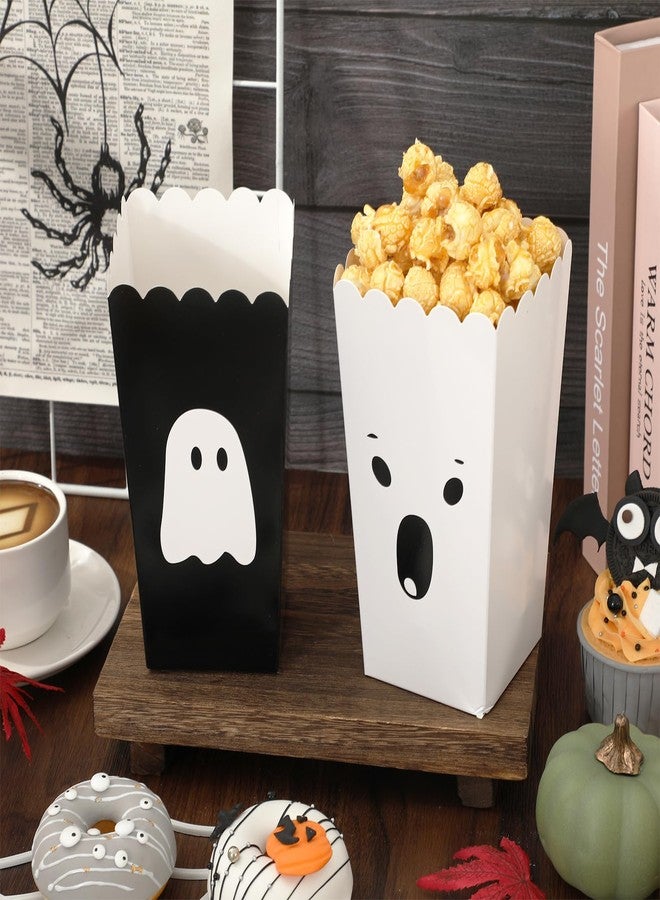Whaline 24 Pcs Halloween Mini Popcorn Paper Boxes Cardboard Black&White Cute Ghost Popcorn Containers for Halloween Party Home Office Class Movie Night Decor - Image 3