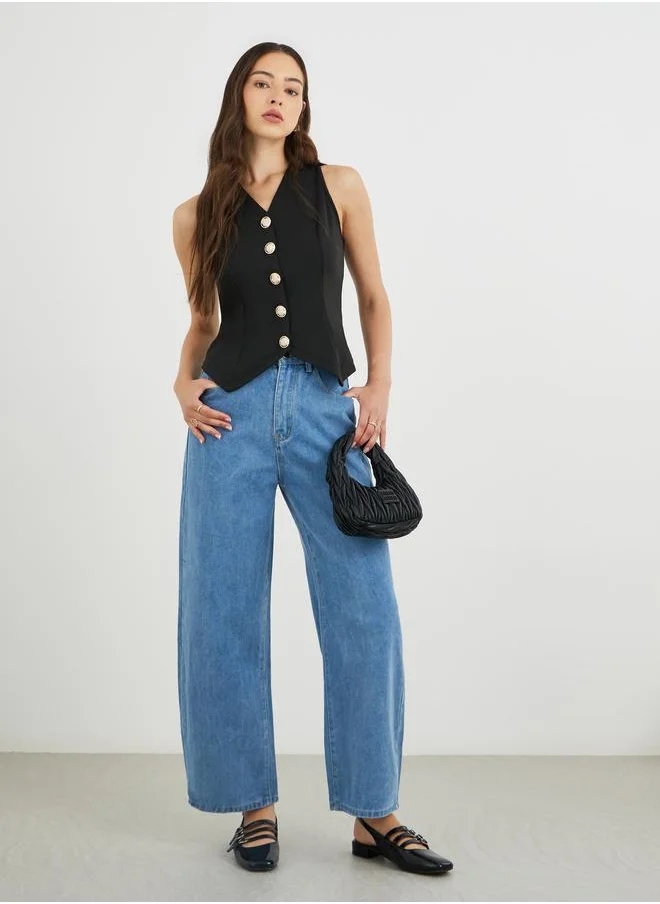 تايك تو Take Two Solid Sleeveless V-Neck Blouse