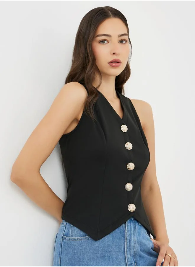 تايك تو Take Two Solid Sleeveless V-Neck Blouse