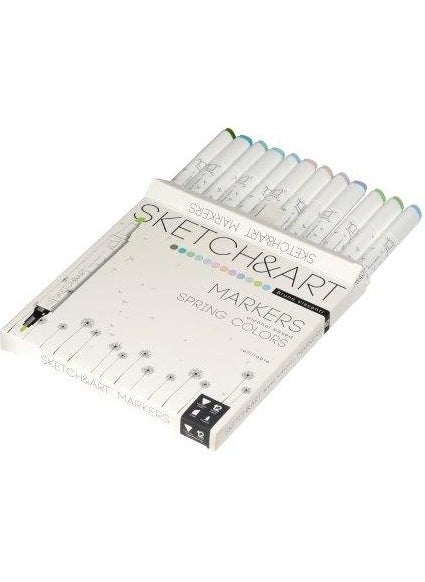 Bruno Visconti "sketch & Art" Double-Sided Marker Pen 12 Colors-Spring Landscape  - Image 2
