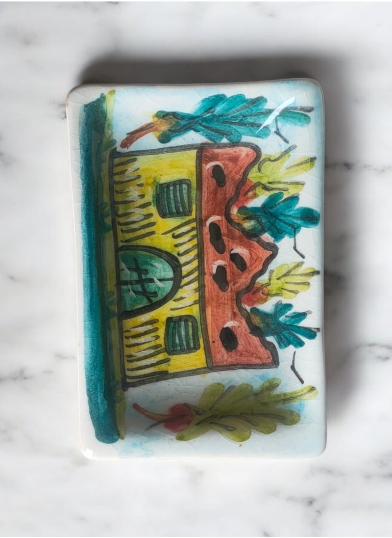 Generic - Pottery and porcelain plate for serving food and decoration, oven and microwave safe, hand-painted (square, length 8 cm, width 11 cm) - Image 1