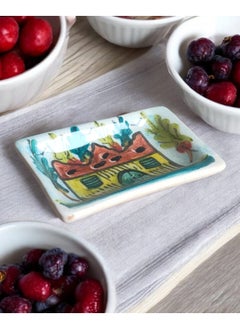 Pottery and porcelain plate for serving food and decoration, oven and microwave safe, hand-painted (square, length 8 cm, width 11 cm)