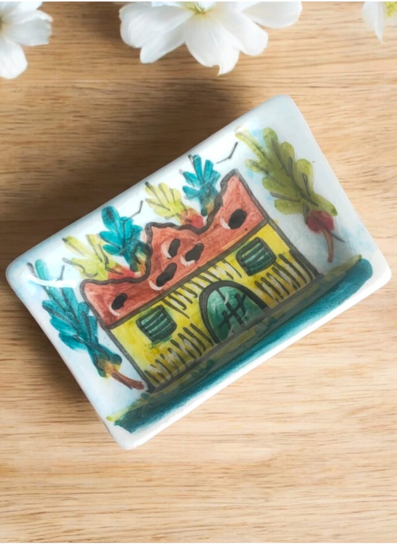 Generic - Pottery and porcelain plate for serving food and decoration, oven and microwave safe, hand-painted (square, length 8 cm, width 11 cm) - Image 1