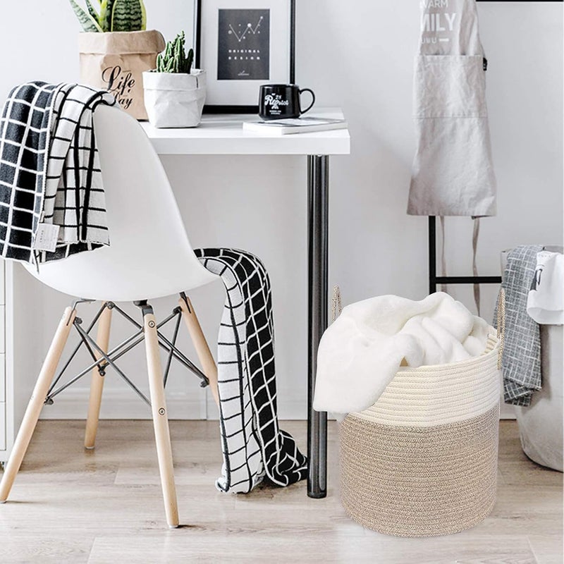 N.C Cotton Rope Basket,Blanket Basket Toy Basket with Handle,Woven Laundry Basket for Laundry, Kids, Blanket, Towels, Home Storage Container 33x38cm (Grey) - Image 4