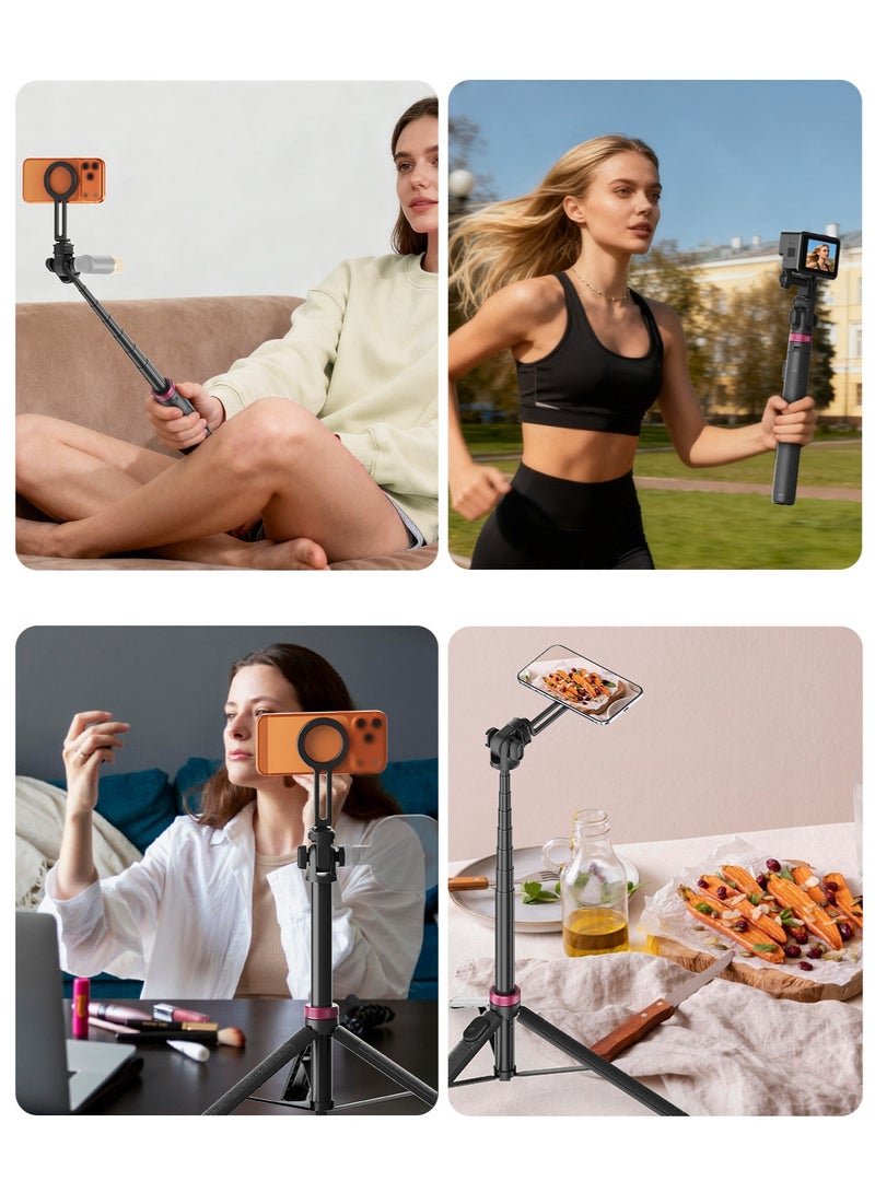 TONEOF 175cm Magnetic Phone Tripod Stand for iPhone and Android, 360° Multi-angle Rotation, with Side Cold Shoe Slot & 1/4" Thread, Rechargeable Remote Control, Multifunctional Tripod for Smartphone/Fill Light/Camera/Microphone - Image 2
