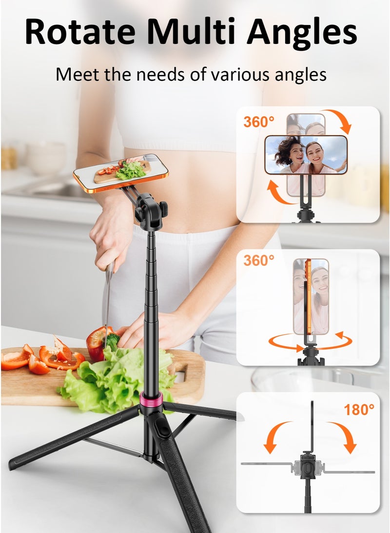 TONEOF 175cm Magnetic Phone Tripod Stand for iPhone and Android, 360° Multi-angle Rotation, with Side Cold Shoe Slot & 1/4" Thread, Rechargeable Remote Control, Multifunctional Tripod for Smartphone/Fill Light/Camera/Microphone - Image 5