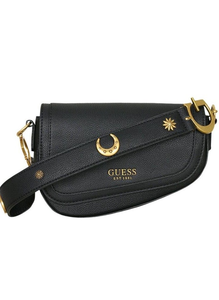 GUESS - 2023 Fashion Sestri Logo Saddle Bag Armpit Bag Ladies Shoulder Bag Black - Image 1