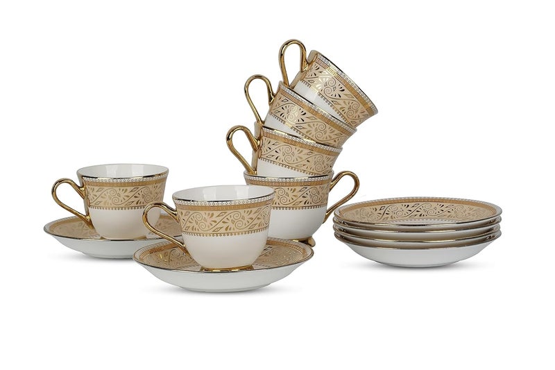 SkyKey Fine Ceramic Cup and Saucer Capacity 160 ML ColorGold Set of 12 6 Cup 6 Saucer - Image 2