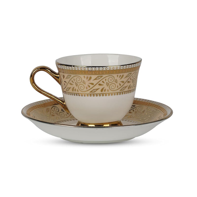 SkyKey Fine Ceramic Cup and Saucer Capacity 160 ML ColorGold Set of 12 6 Cup 6 Saucer - Image 3