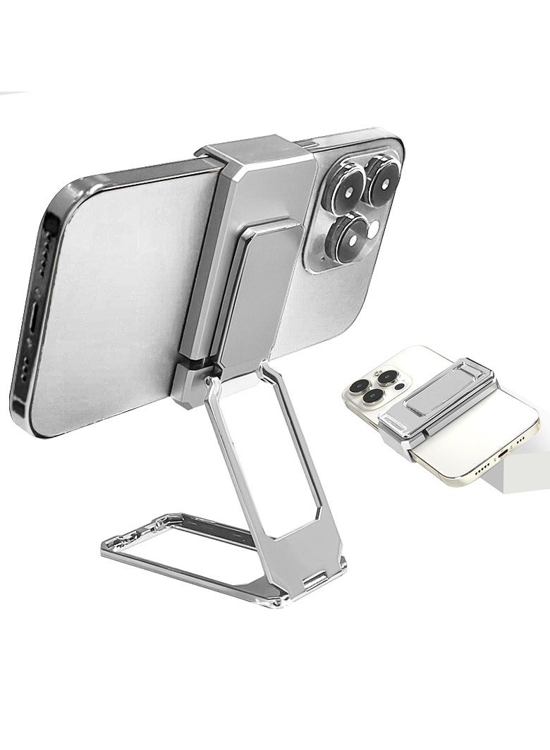 Phone Stand Aluminum Mobile Stand Adjustable Mobile Holder Foldable Phone Holder,Height Angle Adjustable Cell Phone Stand for Office, Flexible Desk iPhone Stand Compatible with All Phones,Silver - Image 1
