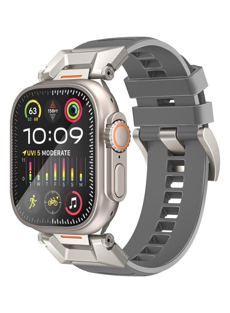 PROMATE Stylish Mechanical and Sporty Design Apple Watch Band with Flexible Multi-Hole Strap and Premium FKM Fluoro-Rubber, Universal Compatibility with All Apple Watch Sizes and Series, Long-Lasting Durability- SilicaBand-Pro Grey - Image 1