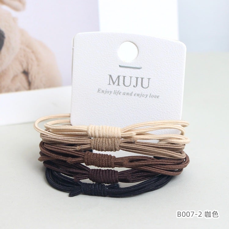 Loquat Korean Bee-Knot Hair Ties 5-Pack High Elasticity 2# Curry color
