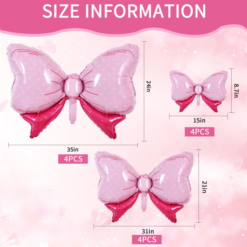 Vuzvuv 12 Pcs Pink Bow Balloons 32 Inch 31Inch 15Inch Bowie Foil Balloons for Birthday, Bridal, Wedding, Anniversary Gender Reveal Party Decoration - Image 2