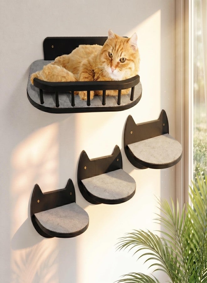 BUOGA Cat Wall Shelves – 3 Steps Climbing Furniture & Perch for Indoor Cats up to 30lbs, Wooden Floating Shelf with Non-Slip Pad Bed, Modern Corner & Wall Mounted for Playing and Lounging - Black - Image 1