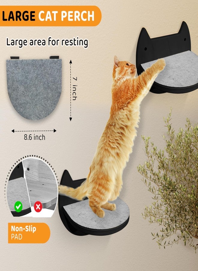 BUOGA Cat Wall Shelves – 3 Steps Climbing Furniture & Perch for Indoor Cats up to 30lbs, Wooden Floating Shelf with Non-Slip Pad Bed, Modern Corner & Wall Mounted for Playing and Lounging - Black - Image 5