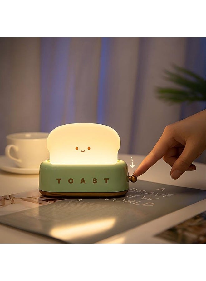 Desk Decor Toaster Lamp, Rechargeable Small Lamp with Smile Face Toast Bread Cute Toaster Shape Room Decor Night Light for Bedroom, Bedside, Living Room, Dining, Desk Decorations, Gift, Green - Image 4