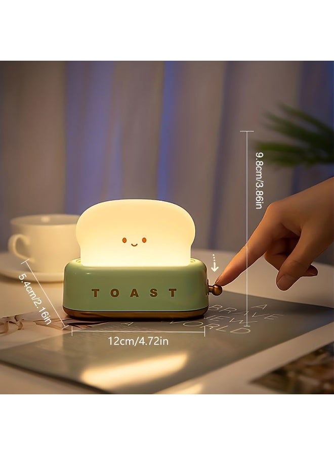 Desk Decor Toaster Lamp, Rechargeable Small Lamp with Smile Face Toast Bread Cute Toaster Shape Room Decor Night Light for Bedroom, Bedside, Living Room, Dining, Desk Decorations, Gift, Green - Image 2