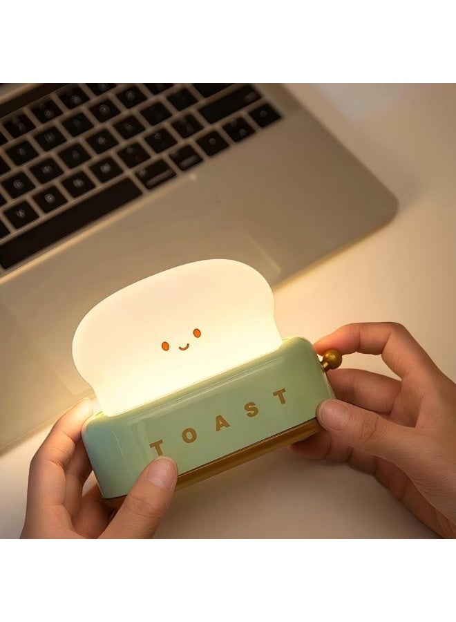 Desk Decor Toaster Lamp, Rechargeable Small Lamp with Smile Face Toast Bread Cute Toaster Shape Room Decor Night Light for Bedroom, Bedside, Living Room, Dining, Desk Decorations, Gift, Green - Image 3