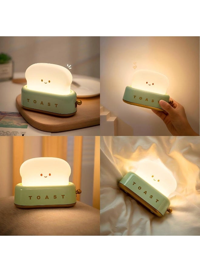 Desk Decor Toaster Lamp, Rechargeable Small Lamp with Smile Face Toast Bread Cute Toaster Shape Room Decor Night Light for Bedroom, Bedside, Living Room, Dining, Desk Decorations, Gift, Green - Image 5