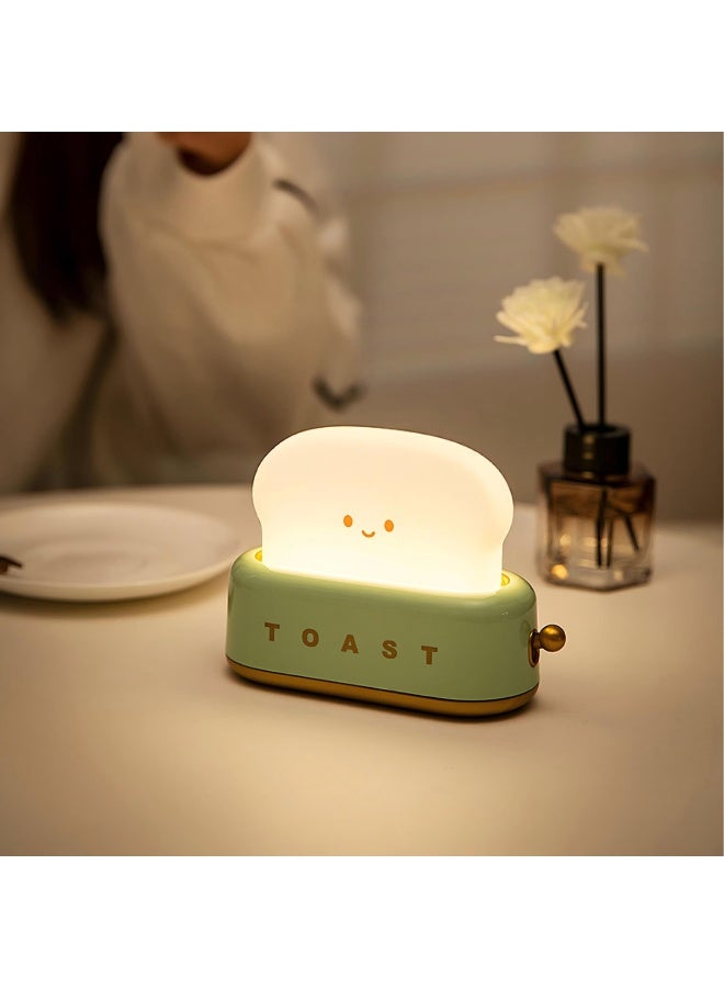 Desk Decor Toaster Lamp, Rechargeable Small Lamp with Smile Face Toast Bread Cute Toaster Shape Room Decor Night Light for Bedroom, Bedside, Living Room, Dining, Desk Decorations, Gift, Green - Image 1