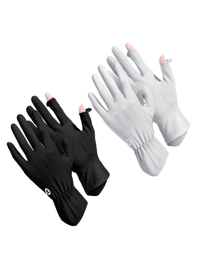 عام ٢ قطعة قفازات واقية من أشعة الشمس للسيدات بالأشعة فوق البنفسجية والتي تحجب الشمس بالكامل، مع إمكانية لمس الشاشة بالأصابع الكاملة ومانعة للانزلاق ومناسبة للارتداء في الصيف وخارج المنزل للسيدات. - Image 1