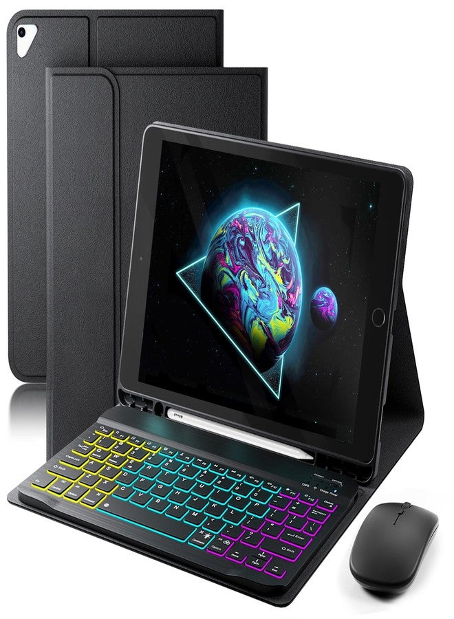 SAMTUNK Keyboard Case for iPad 9.7 inch, iPad 6th (2018)/iPad 5th Gen(2017), iPad Pro 9.7(2016), iPad Air 2 (2014) - 7 Color Rainbow Change Backlit Magnetic Keyboard Built in Pencil Holder with Mouse- Black - Image 1