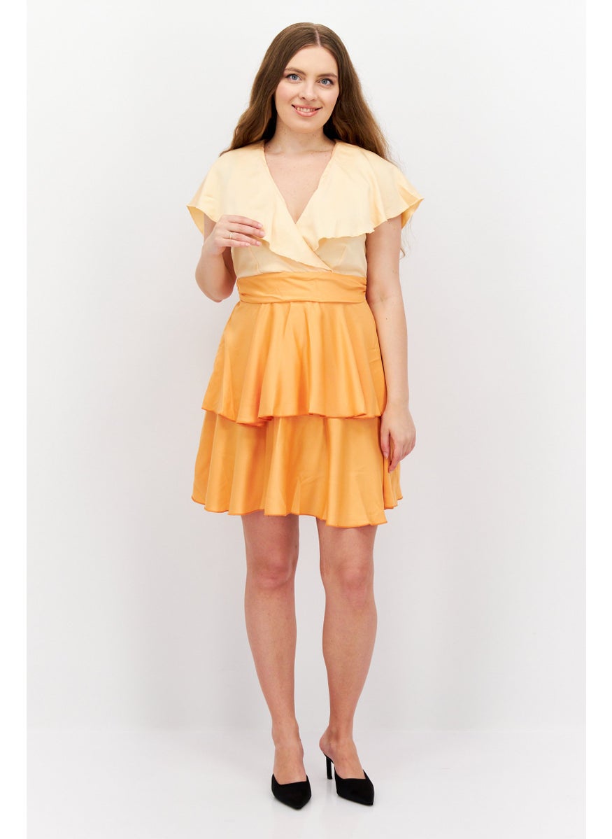 Closet London - Women Ombre Belted Mini Dress, Orange Combo - Image 1