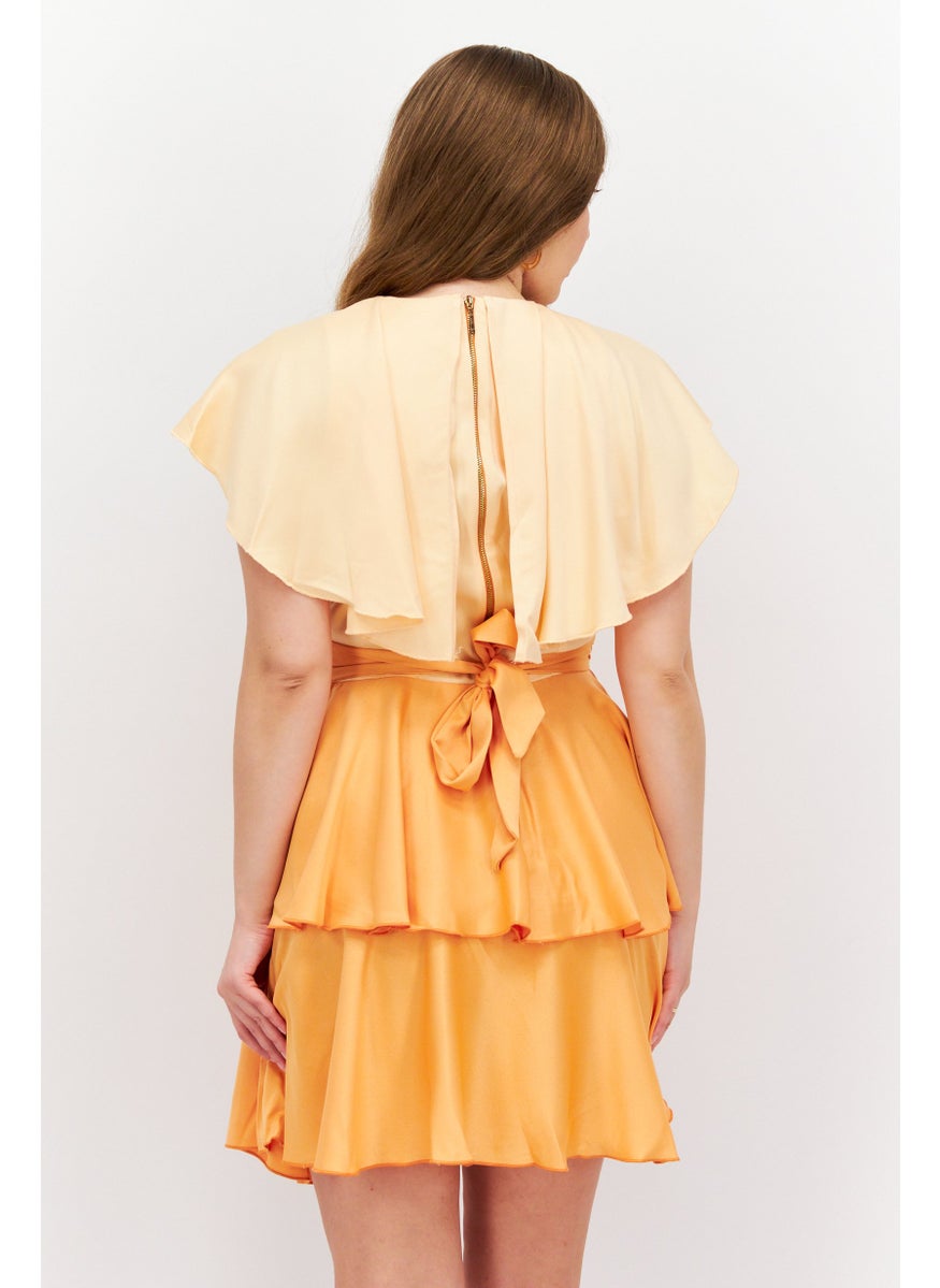 Closet London - Women Ombre Belted Mini Dress, Orange Combo - Image 1