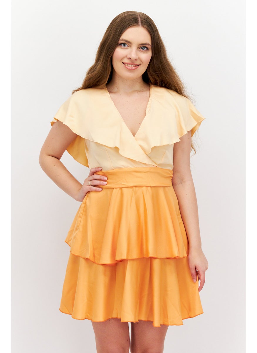 Closet London - Women Ombre Belted Mini Dress, Orange Combo - Image 1