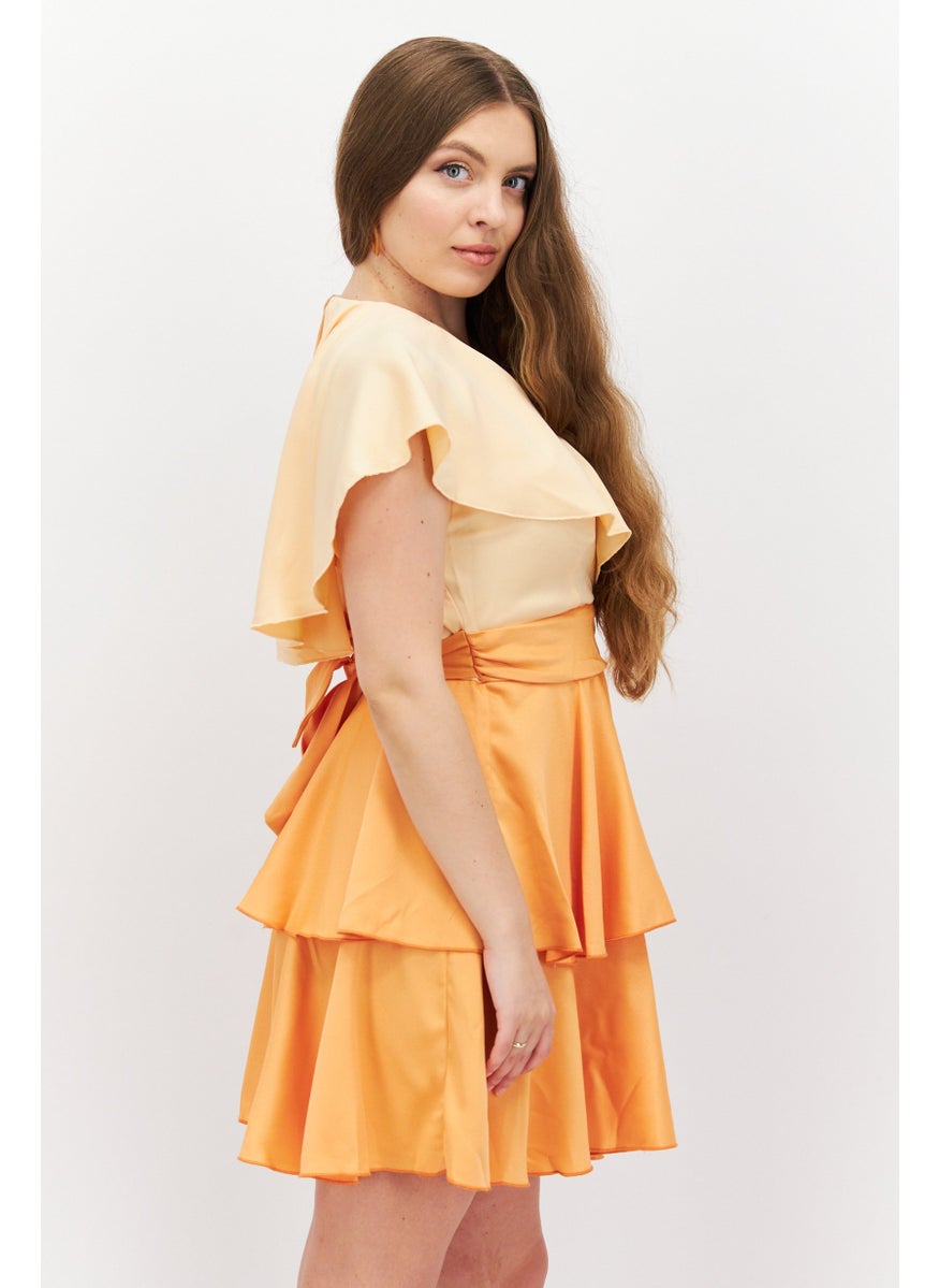 Closet London - Women Ombre Belted Mini Dress, Orange Combo - Image 1