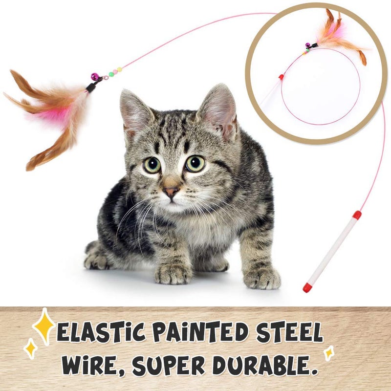 URBANMAC Rod Roped Teaser Toy Bell Dangler with Natural Feather for Pet 1 pc - Image 3