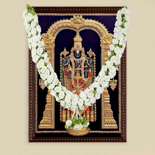 Daedal Crafters Flower Garland for Pooja Mandir Decoration, Hanging Mala for Photo Frame, Decorative Haar Mala for God Idols, Photo Frames of Loved Ones, Ancestors, Pitra & Pooja Room Décor (40 inch) - Image 1