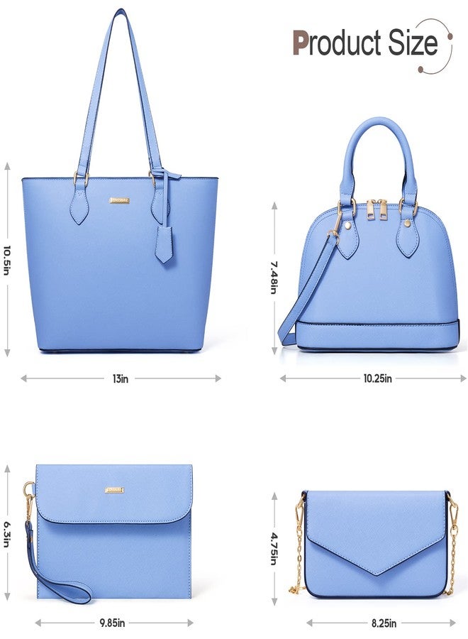 Bagsure مجموعة حقائب يد نسائية أنيقة مكونة من 4 قطع، تشمل حقائب كتف وحقائب حمل وحقائب كروس، هدية مثالية للسيدات والفتيات، لون أزرق، سعة 1.6 لتر - Image 4
