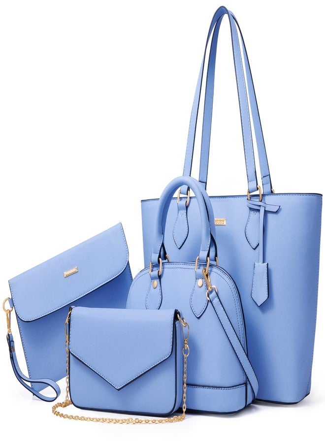 Bagsure مجموعة حقائب يد نسائية أنيقة مكونة من 4 قطع، تشمل حقائب كتف وحقائب حمل وحقائب كروس، هدية مثالية للسيدات والفتيات، لون أزرق، سعة 1.6 لتر - Image 1