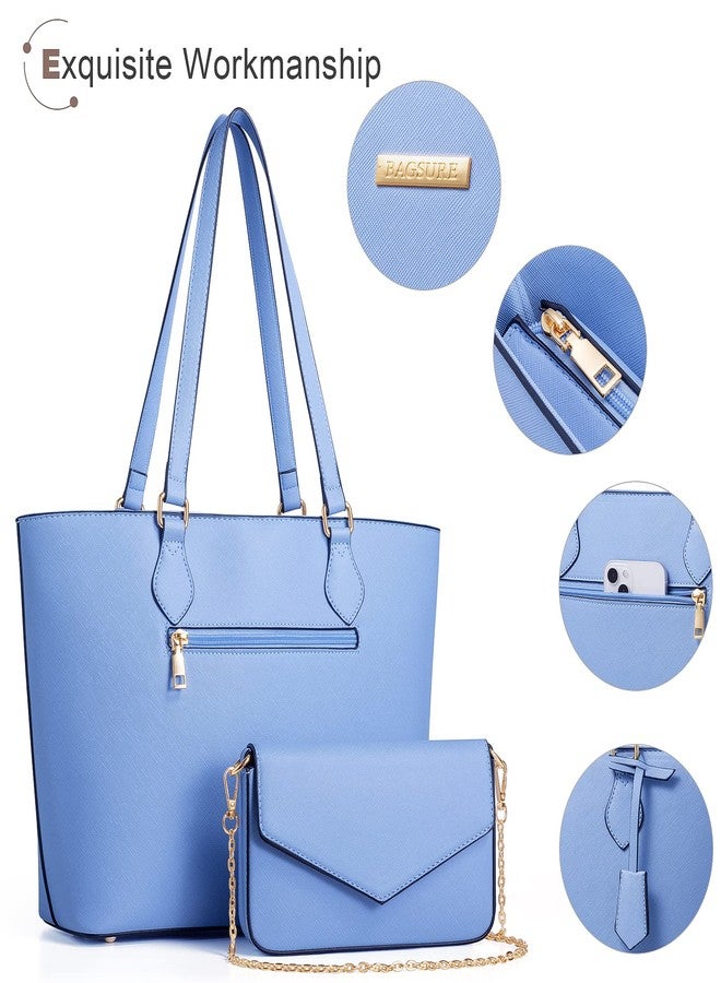 Bagsure مجموعة حقائب يد نسائية أنيقة مكونة من 4 قطع، تشمل حقائب كتف وحقائب حمل وحقائب كروس، هدية مثالية للسيدات والفتيات، لون أزرق، سعة 1.6 لتر - Image 5