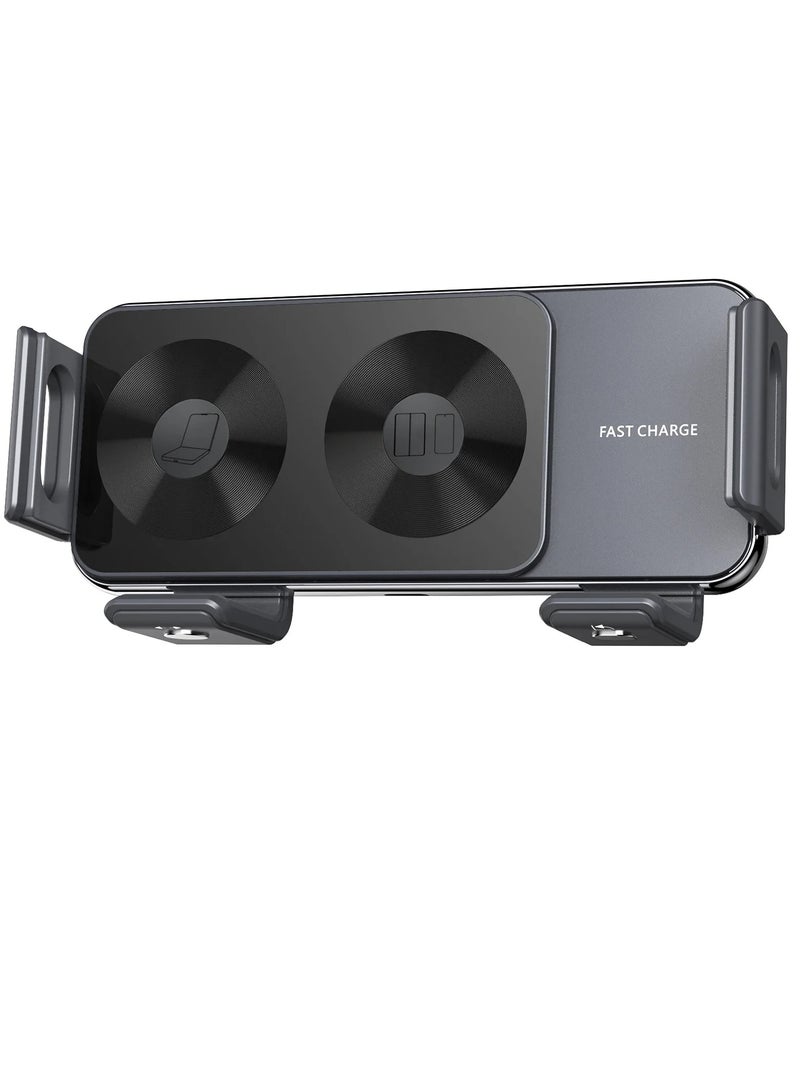 AROAQ Wireless Car Charger, Dual Coil Foldable Screen Car Wireless Charger, Non Slip Stable Automatic Induction Air Vent Phone Charger Holder, Shock Absorbing Smart Sensor Mobile Charger Stand For Car - Image 1