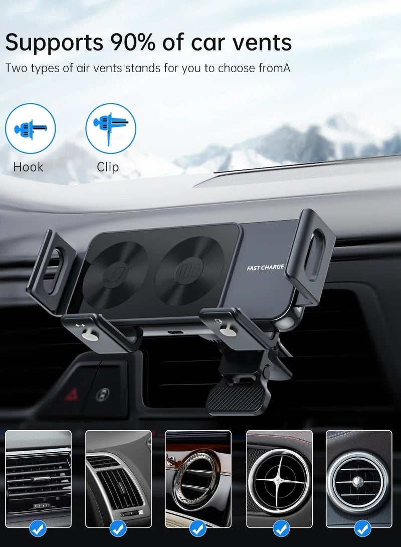 AROAQ Wireless Car Charger, Dual Coil Foldable Screen Car Wireless Charger, Non Slip Stable Automatic Induction Air Vent Phone Charger Holder, Shock Absorbing Smart Sensor Mobile Charger Stand For Car - Image 3