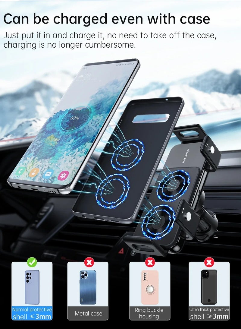 AROAQ Wireless Car Charger, Dual Coil Foldable Screen Car Wireless Charger, Non Slip Stable Automatic Induction Air Vent Phone Charger Holder, Shock Absorbing Smart Sensor Mobile Charger Stand For Car - Image 5