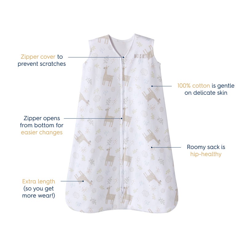 HALO SleepSack, 100% Cotton Wearable Blanket, Swaddle Transition Sleeping Bag, TOG 0.5, Llama Sand, Size X-Large, 18-24 Months - Image 2